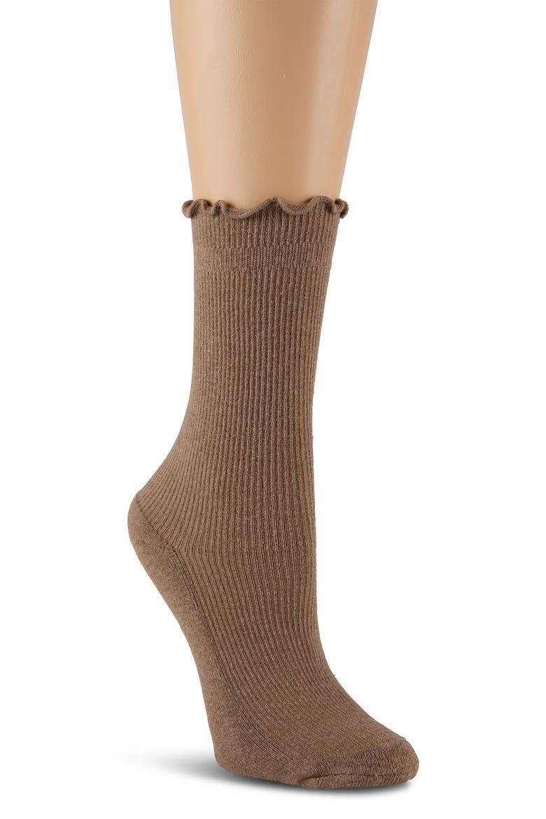 3-Pack Lettuce Edge Cushion Crew Socks, Alternate, color, OATMEAL HEATHER/ BONE/ BROWN