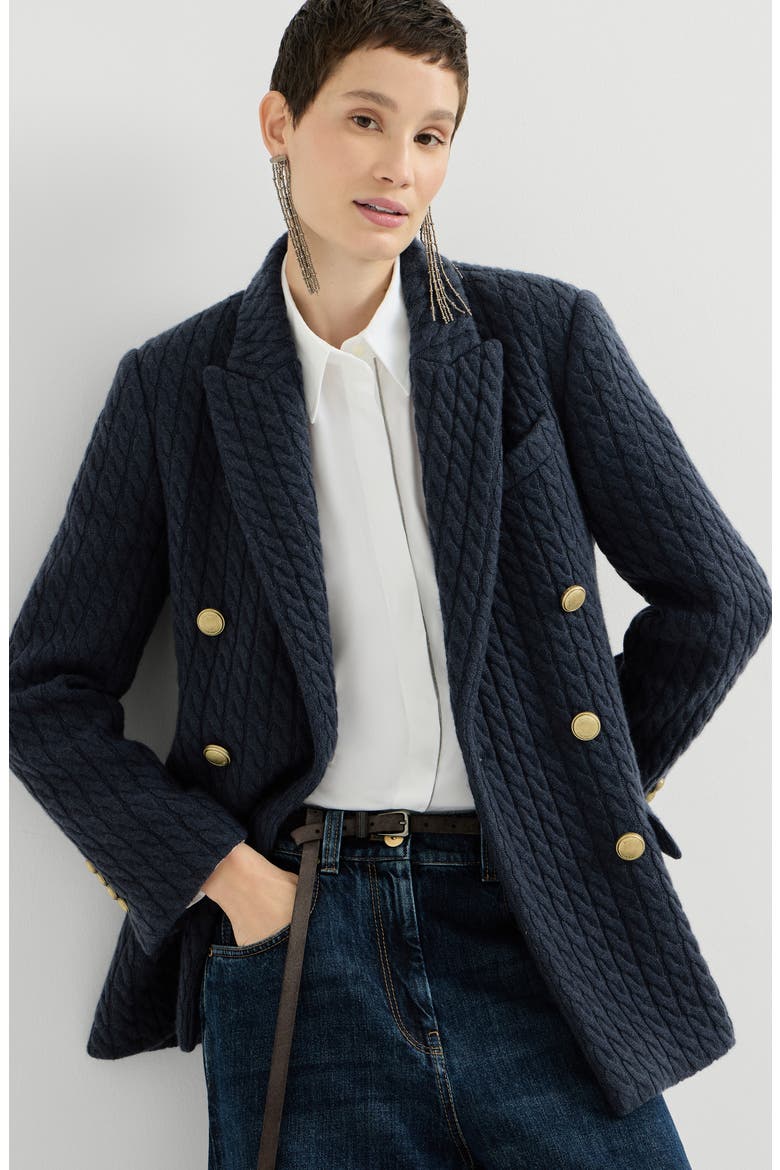 Cashmere cable knit blazer with monili, Alternate, color, Blue