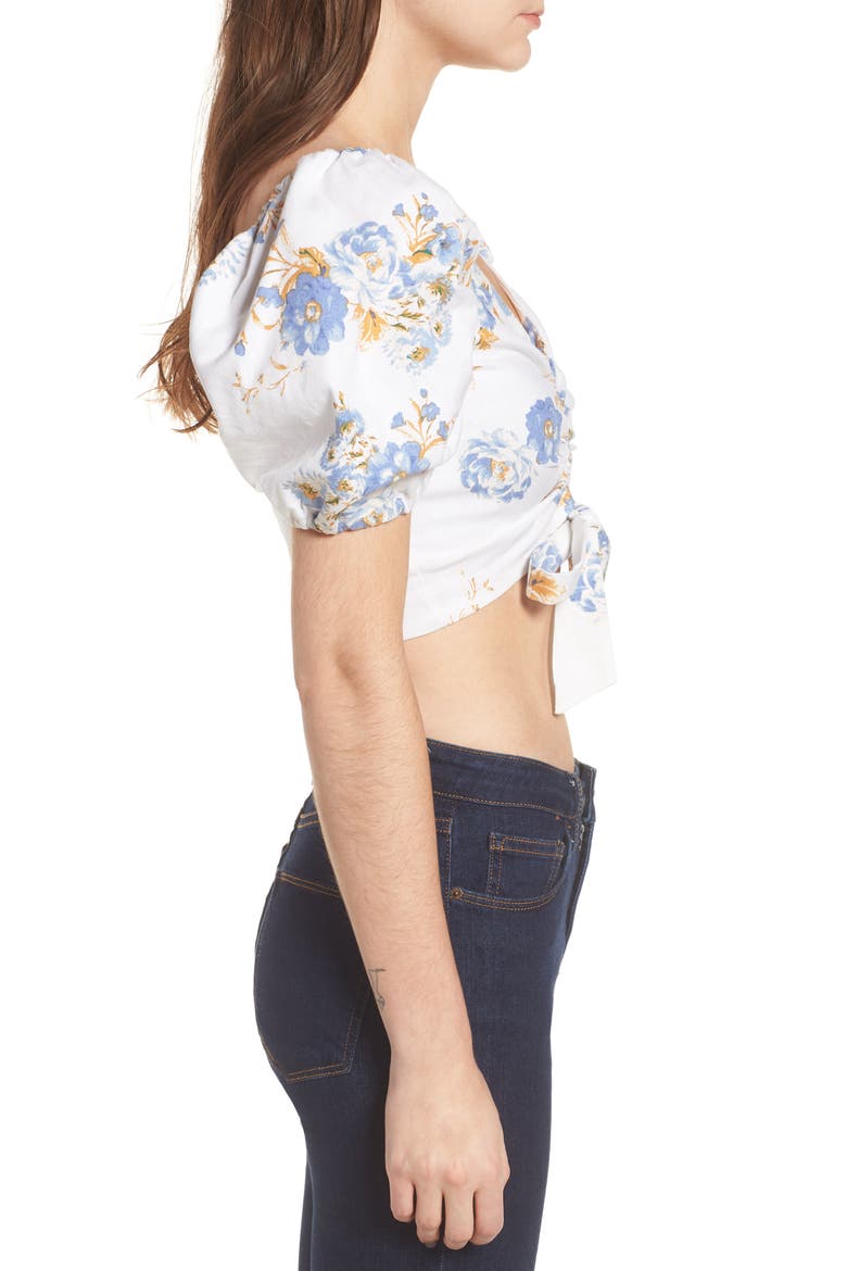 Cesena Puff Sleeve Crop Top, Alternate, color, IVORY FLORAL