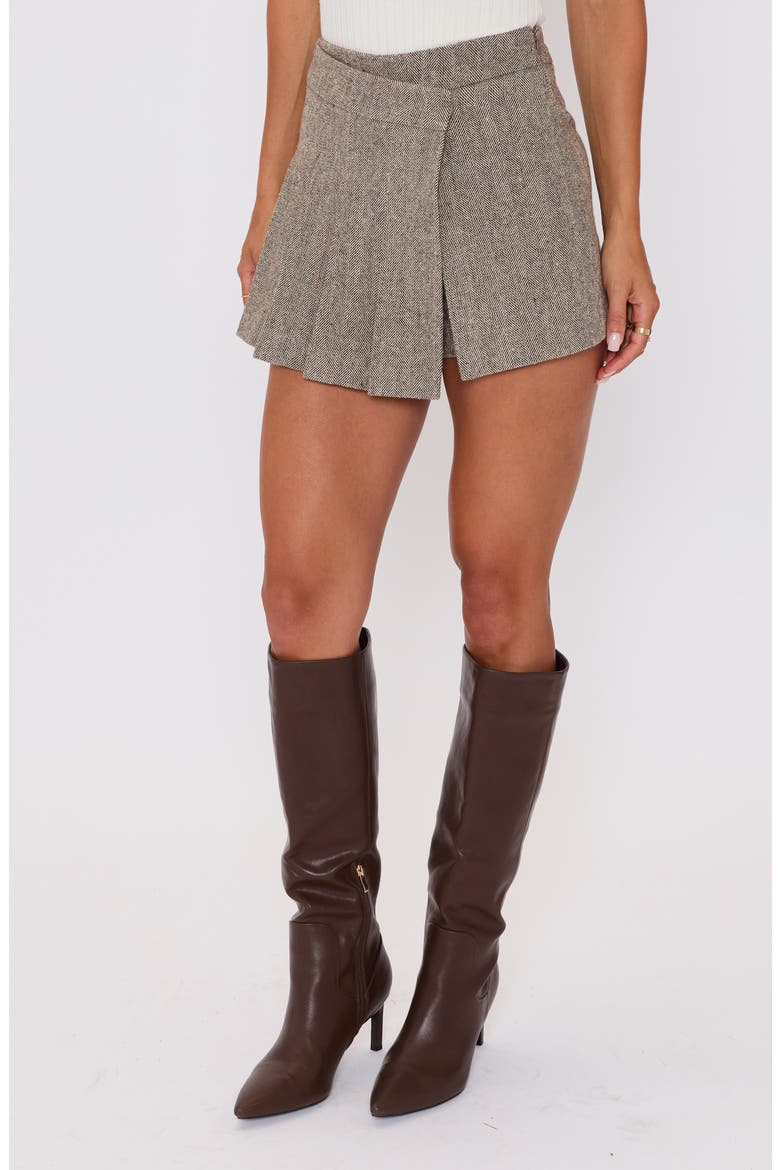Vivienne Pleated Skort, Alternate, color, BROWN HERRINGBONE