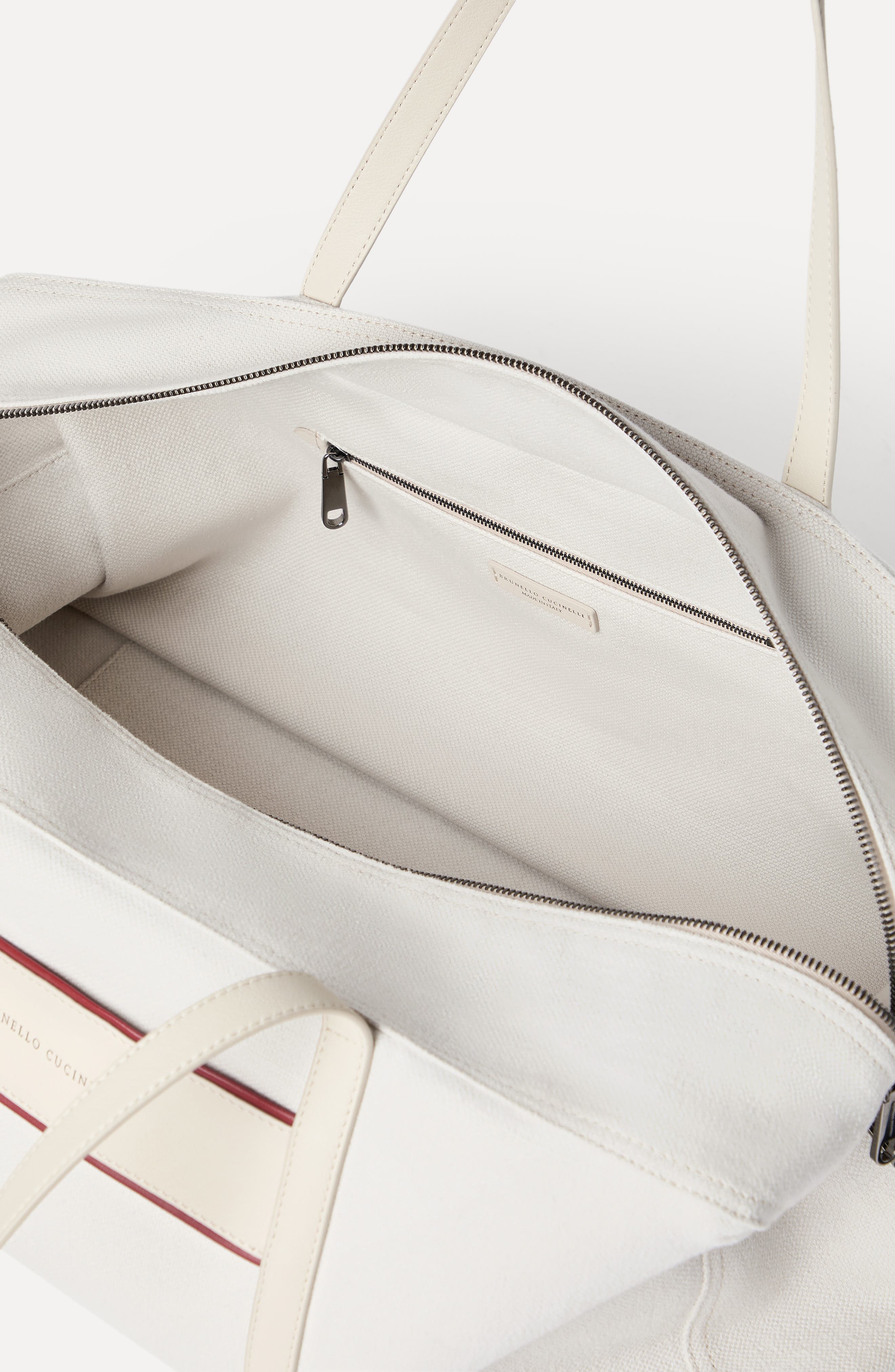 Brunello Cucinelli Canvas bag with logo, Alternate, color, Silver