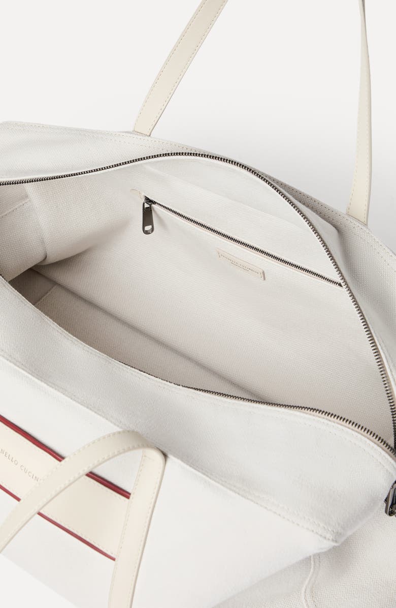 Brunello Cucinelli Canvas bag with logo, Alternate, color, Silver