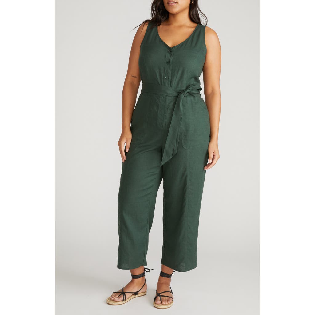 Universal Standard Sleeveless Tie Waist Linen Jumpsuit In Green