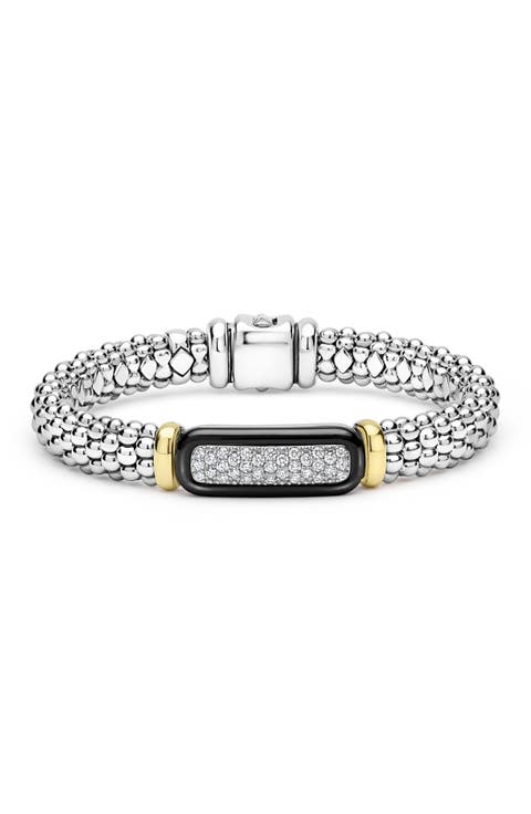 Two-Tone Black Ceramic Diamond Caviar Bracelet