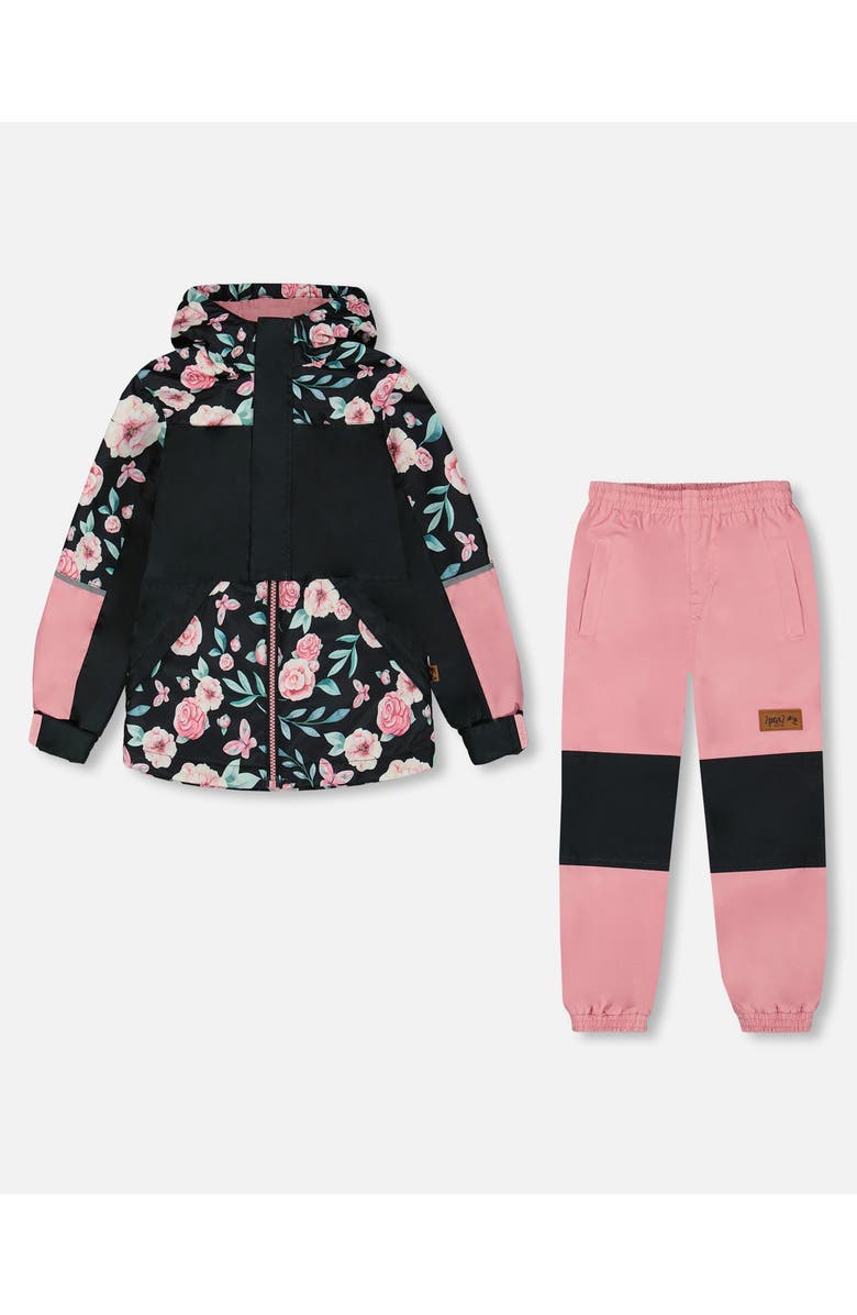 Deux par Deux Girl's Two-Piece Mid-Season Outerwear Set Pink, Black, And Flowers, Main, color, 