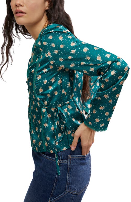 Free People Field Of Roses Satin & Lace Top In Green Combo