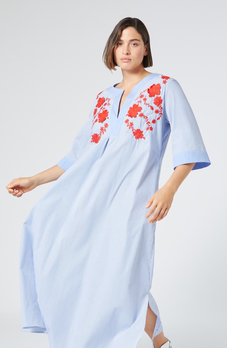 Marina Rinaldi Opossum Floral Appliqué Cotton Poplin Dress, Alternate, color, Optical White