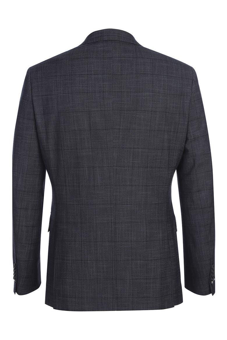 Plaid Trim Fit Notch Lapel Two-Piece Suit, Alternate, color, NAVY