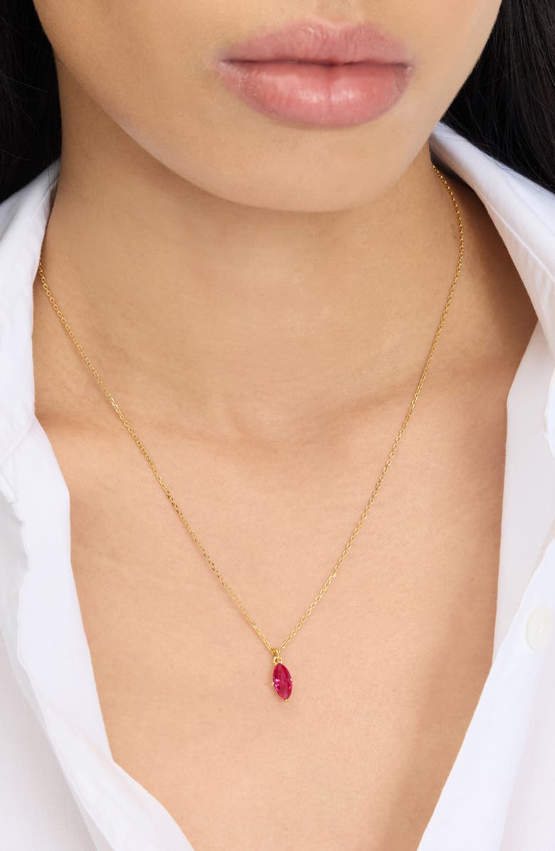 Kate Spade New York signature solitaire cubic zirconia pendant necklace, Alternate, color, Ruby/ Gold