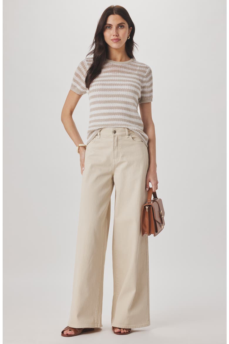 Yasmine Striped Short Sleeve Sweater, Alternate, color, FAWN BEIGE/ WHITE