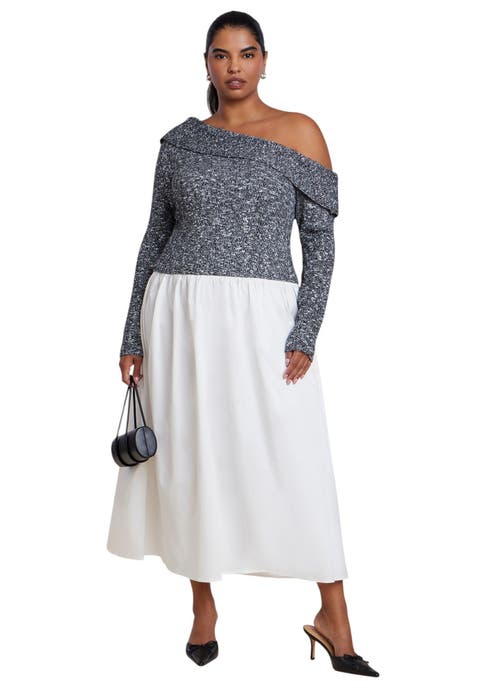 Off The Shoulder Mixed Media Maxi Dress (plus)
