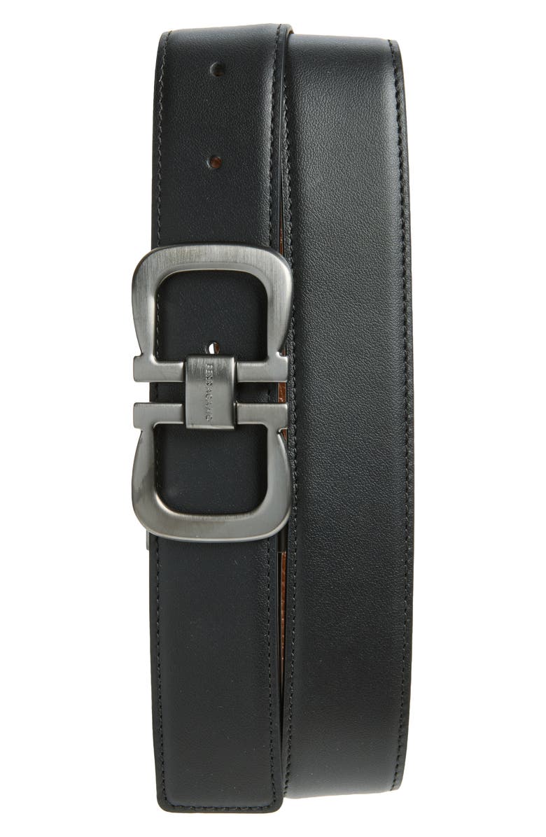 FERRAGAMO Double Adjustable Reversible Leather Belt, Main, color, Nero Radica