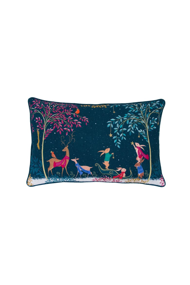 Deer Rabbit Accent Throw Pillow 14" x 22", Main, color, Blue