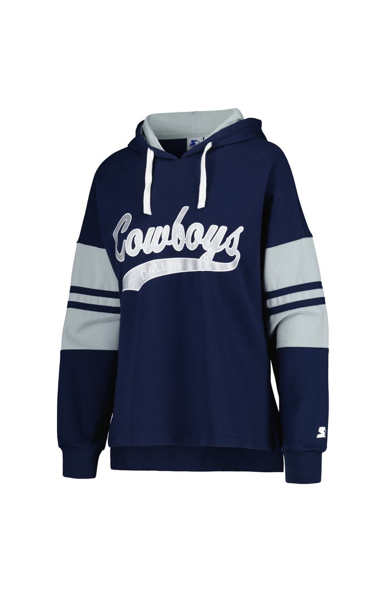 STARTER Women's Starter Navy Dallas Cowboys Bump And Run Long Sleeve Hoodie T-Shirt, Alternate, color, Navy
