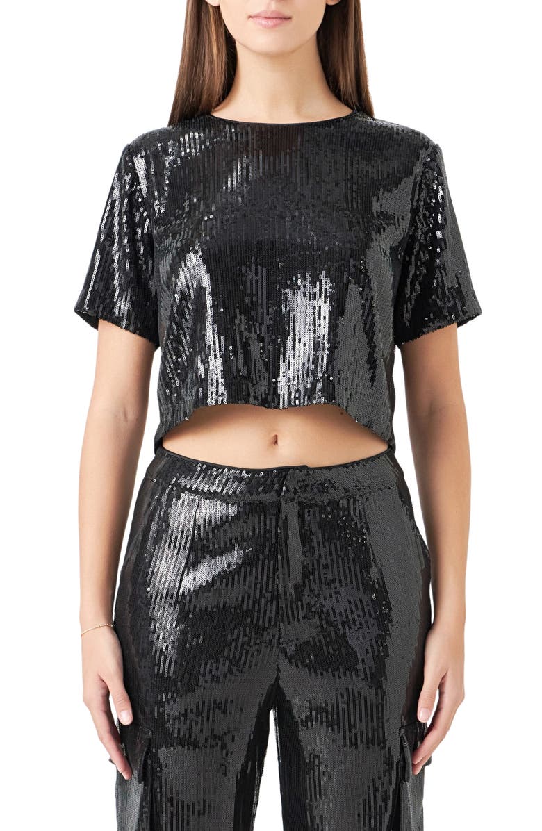 Endless Rose Sequin Crop Top, Main, color, Black