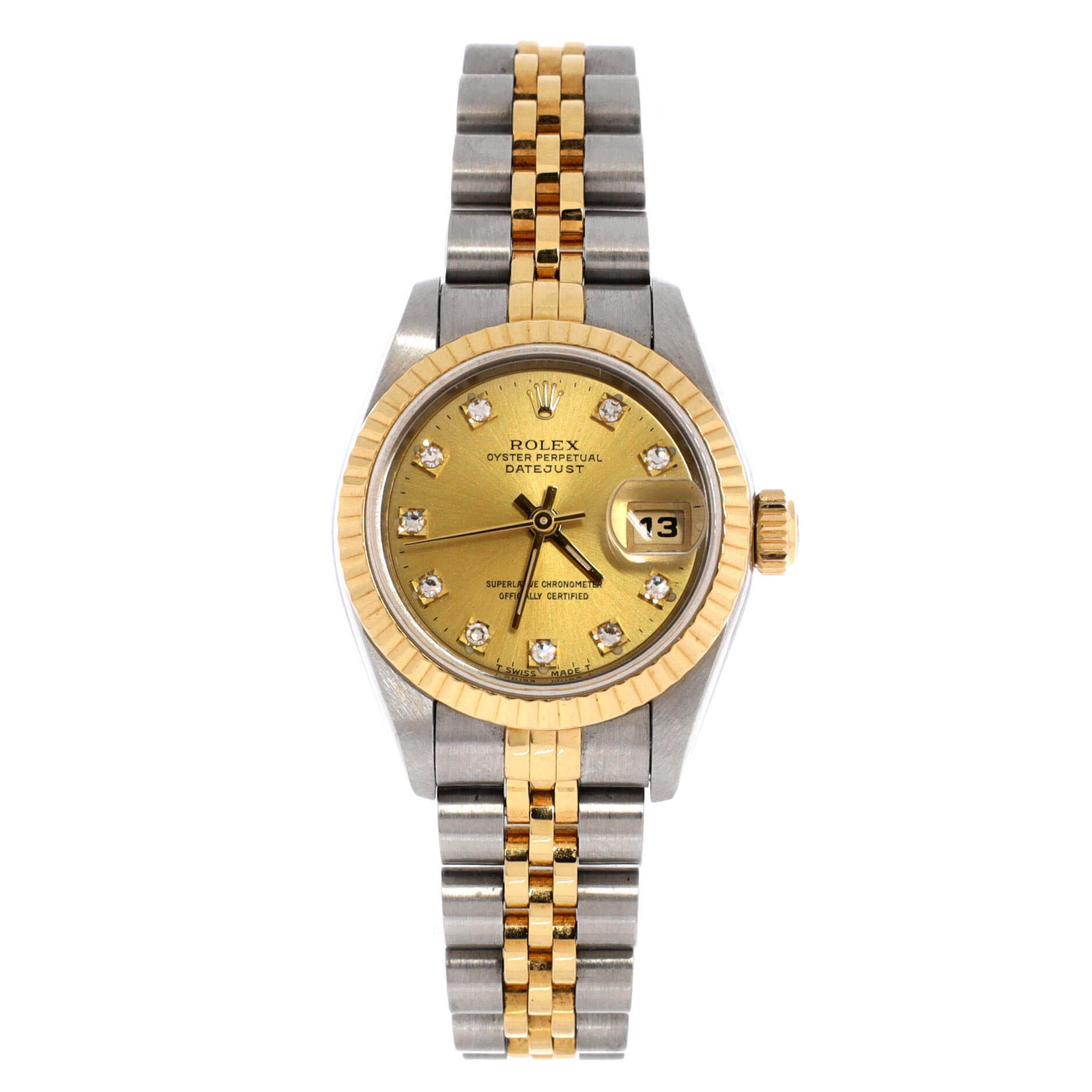 Oyster Perpetual Datejust Automatic Watch Stainless Steel and Yellow Gold with Diamond Markers 26, Main, color, Metallic Silver