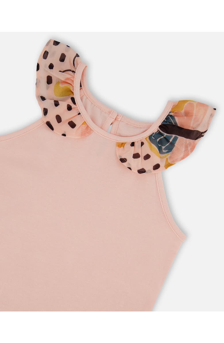 Deux par Deux Little Girl's Organic Cotton Tank Top With Frill Pink And Black Butterfly, Alternate, color, 
