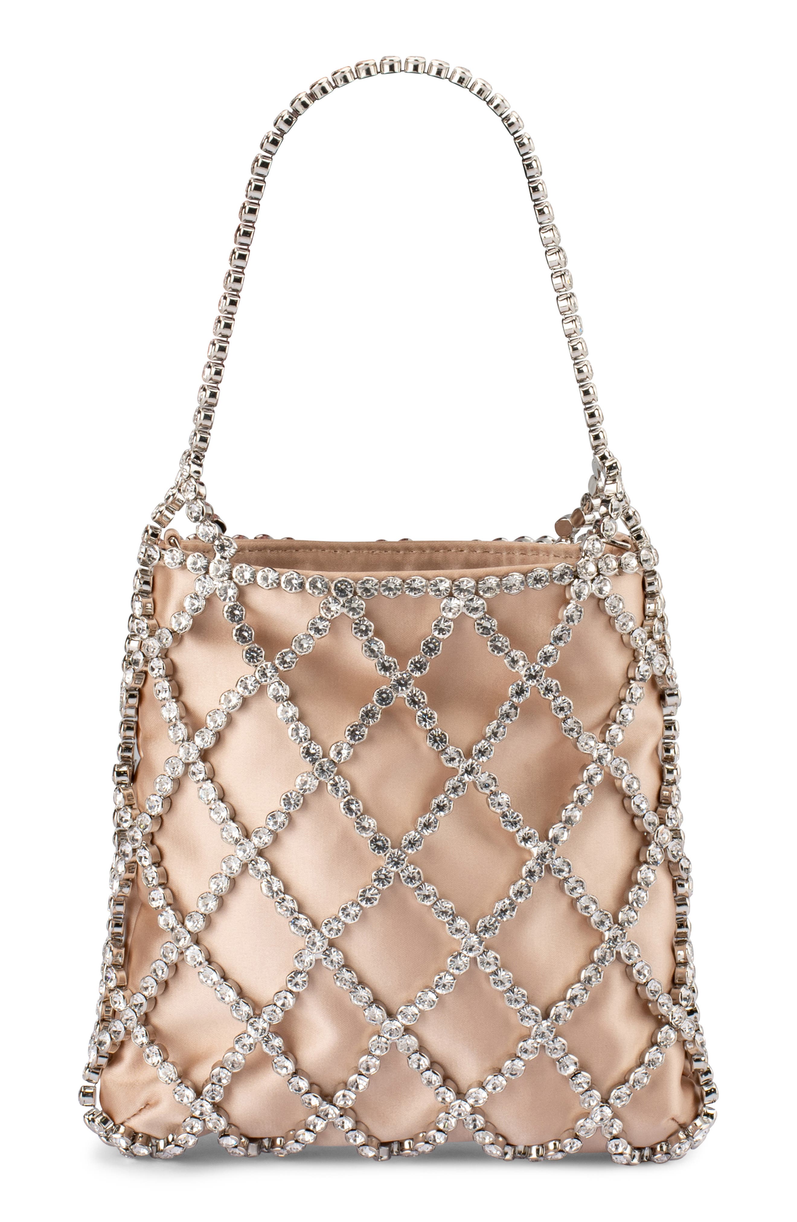 Olga Berg Kit Crystal Cage Top Handle Bag, Main, color, Natural