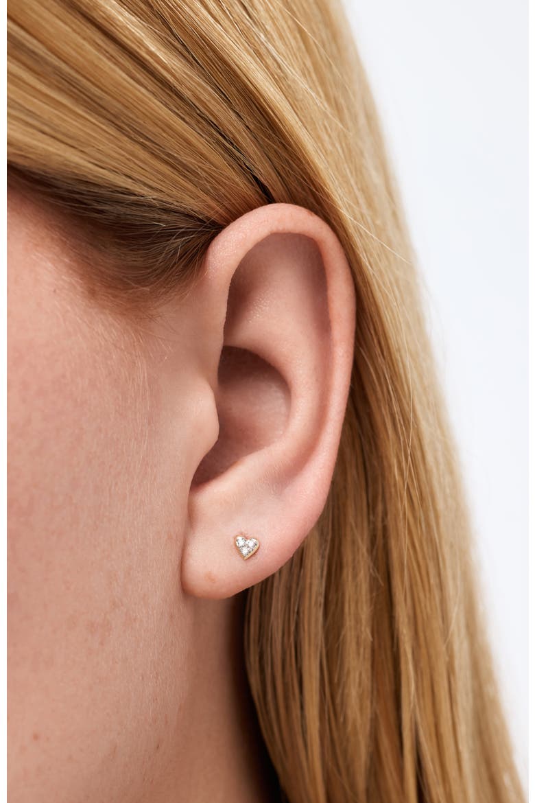 Solid Yellow Gold - Diamond Heart Flatback Single Stud, Alternate, color, Gold