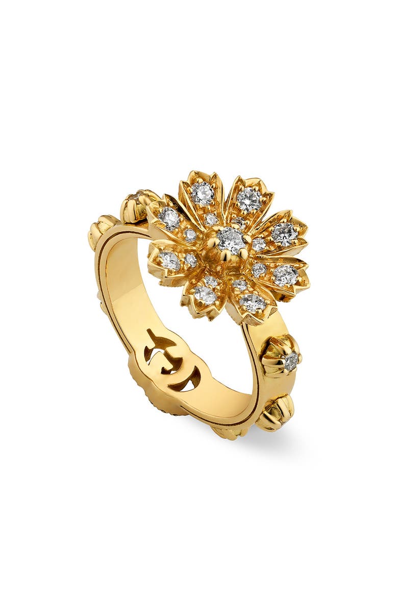 Gucci Flora Diamond Flower Ring, Main, color, 