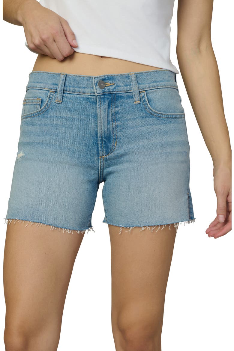 The Ozzie Raw Hem Side Slit Mid Rise Denim Shorts, Alternate, color, ACCOLADE