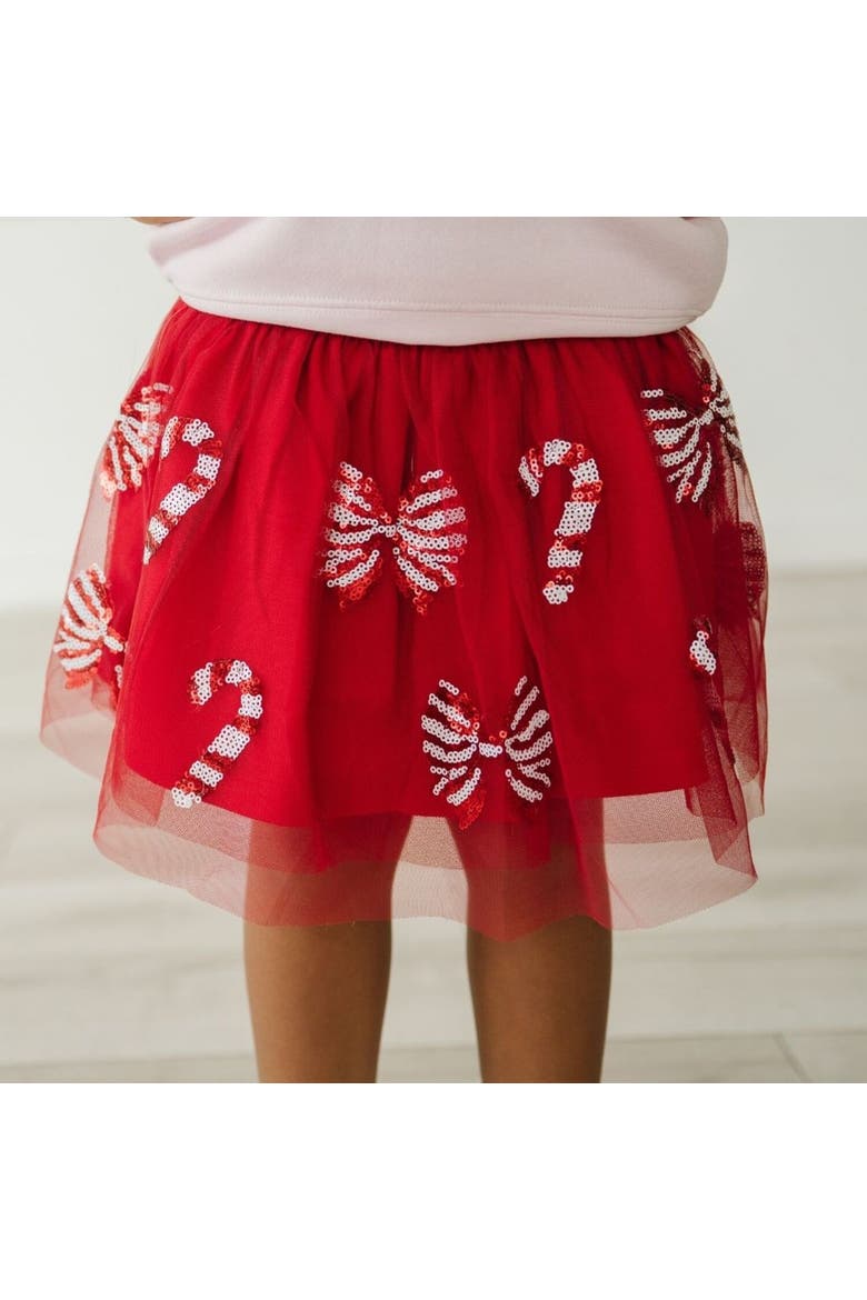 Candy Cane Bows Sequin Christmas Tutu, Alternate, color, Ruby Red