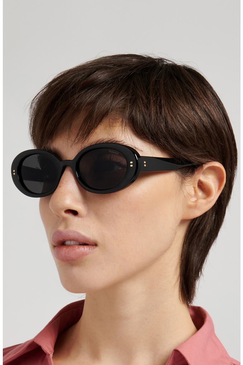 52mm Polarized Oval Sunglasses, Alternate, color, BLACK/ GREY PZ