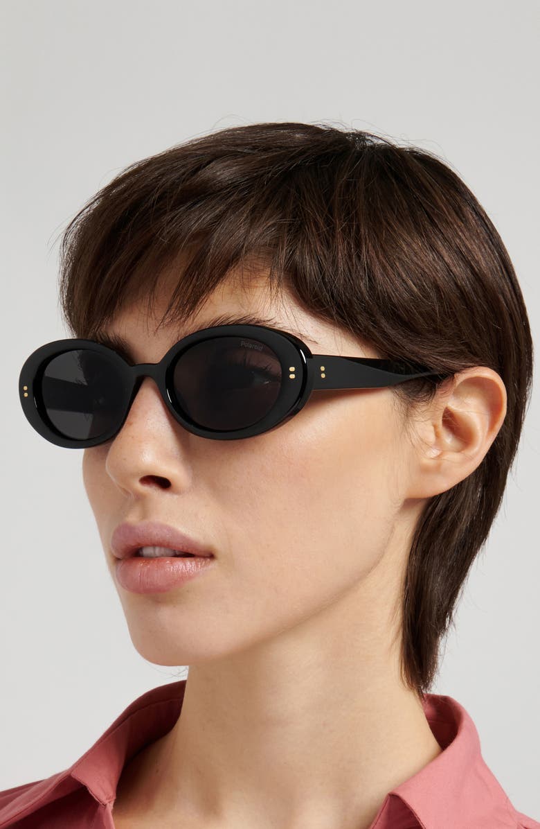 Polaroid 52mm Polarized Oval Sunglasses, Alternate, color, Black/ Grey Pz