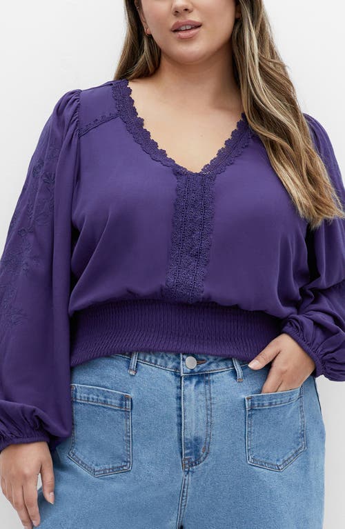 City Chic Frances Lace Blouson Top In Blue