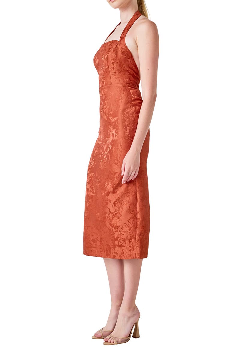 Floral Jacquard Halter Neck Dress, Alternate, color, MOUSSE
