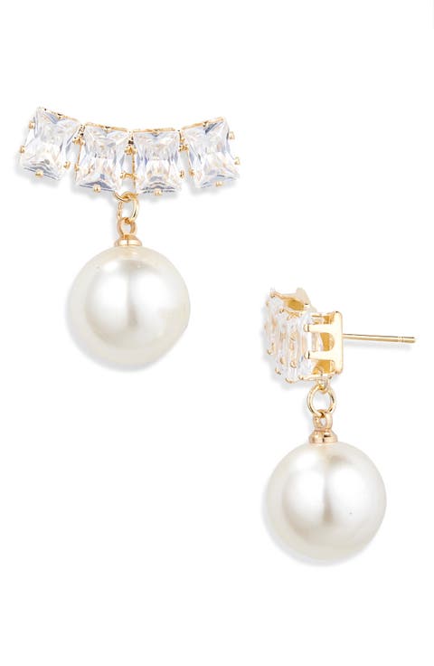 CZ & Faux Pearl Drop Earrings