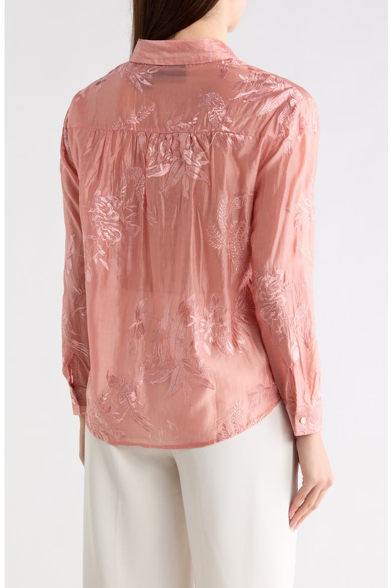 Floral Embellished Button-Up Shirt, Alternate, color, ROSE TAN