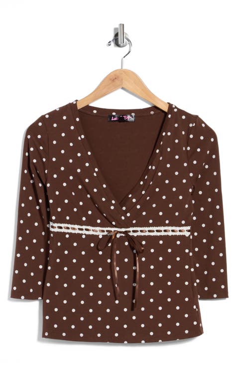 Polka Dot Empire Waist Top with Lace Trim
