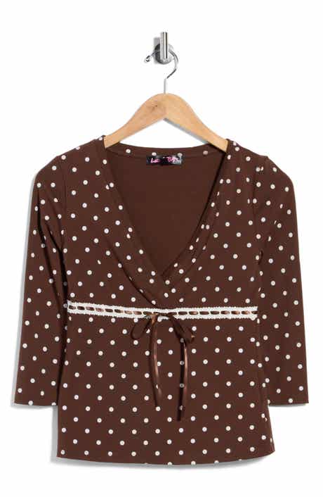 Polka Dot Empire Waist Top with Lace Trim