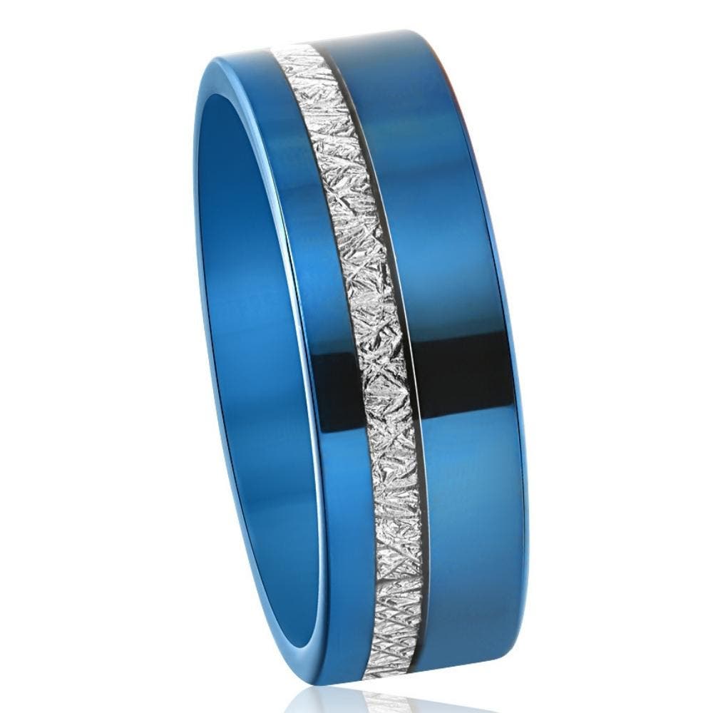 Bliss Diamond Men's Blue Tungsten Ring Meteor Inlay 8mm Wedding Band ...