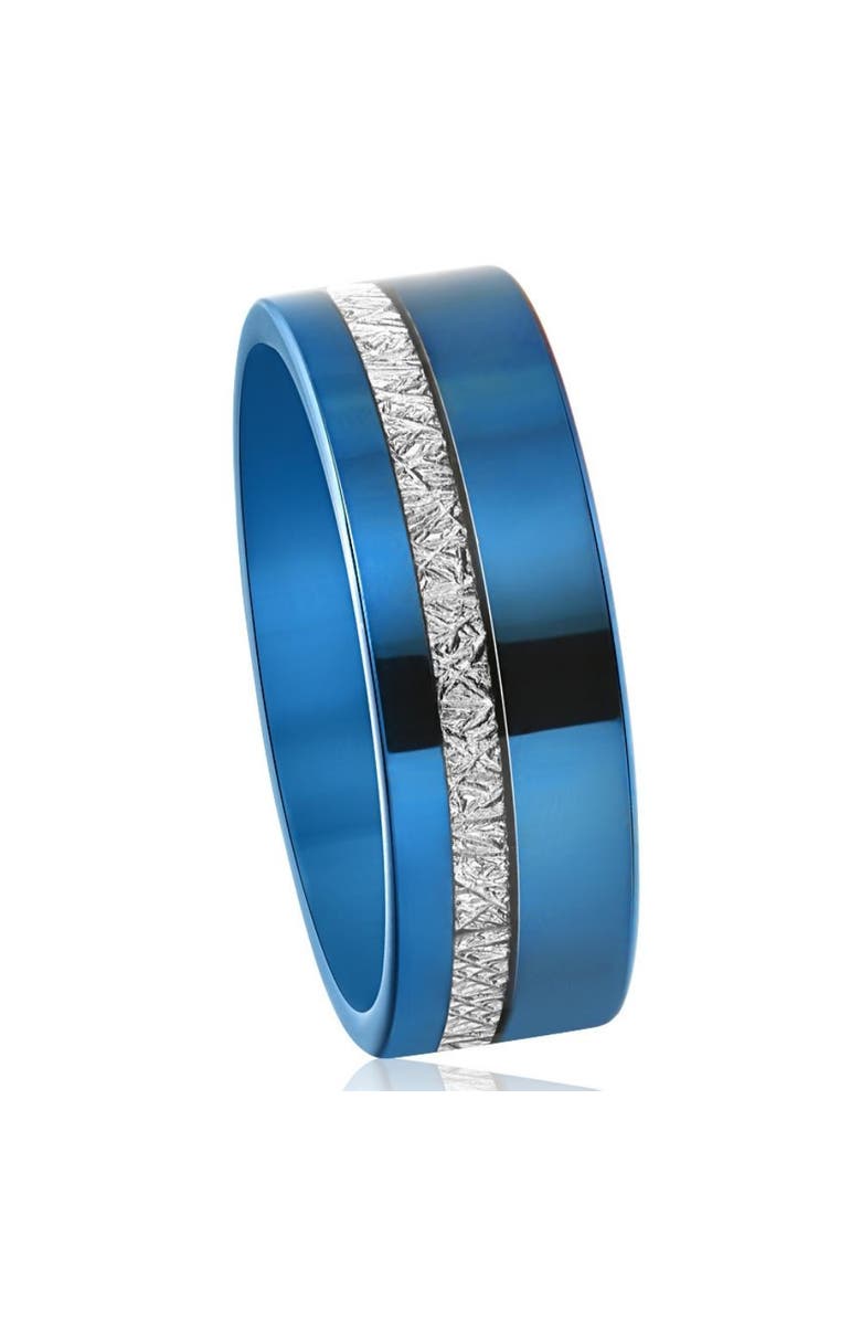 Bliss Diamond Men's Blue Tungsten Ring Meteor Inlay 8mm Wedding Band, Alternate, color, Blue Tungsten