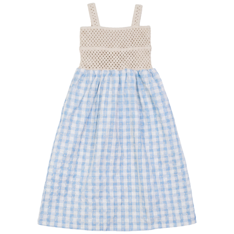 Checkered Flower Embroidery Crochet Bodice Maxi Jumper (Toddler, Little Kid & Big Kid)