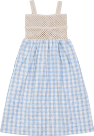 LOLA Checkered Flower Embroidery Crochet Bodice Maxi Jumper
