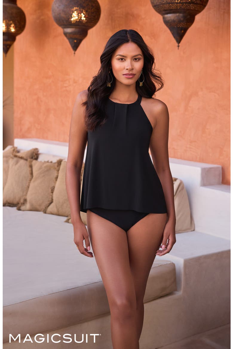 Esme Pleated Tankini Top, Alternate, color, BLACK