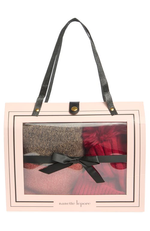 Nanette Lepore Faux Fur Pompom Beanie & Scarf Gift Set In Red