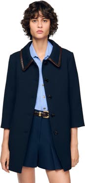 SANDRO Leather trim coat