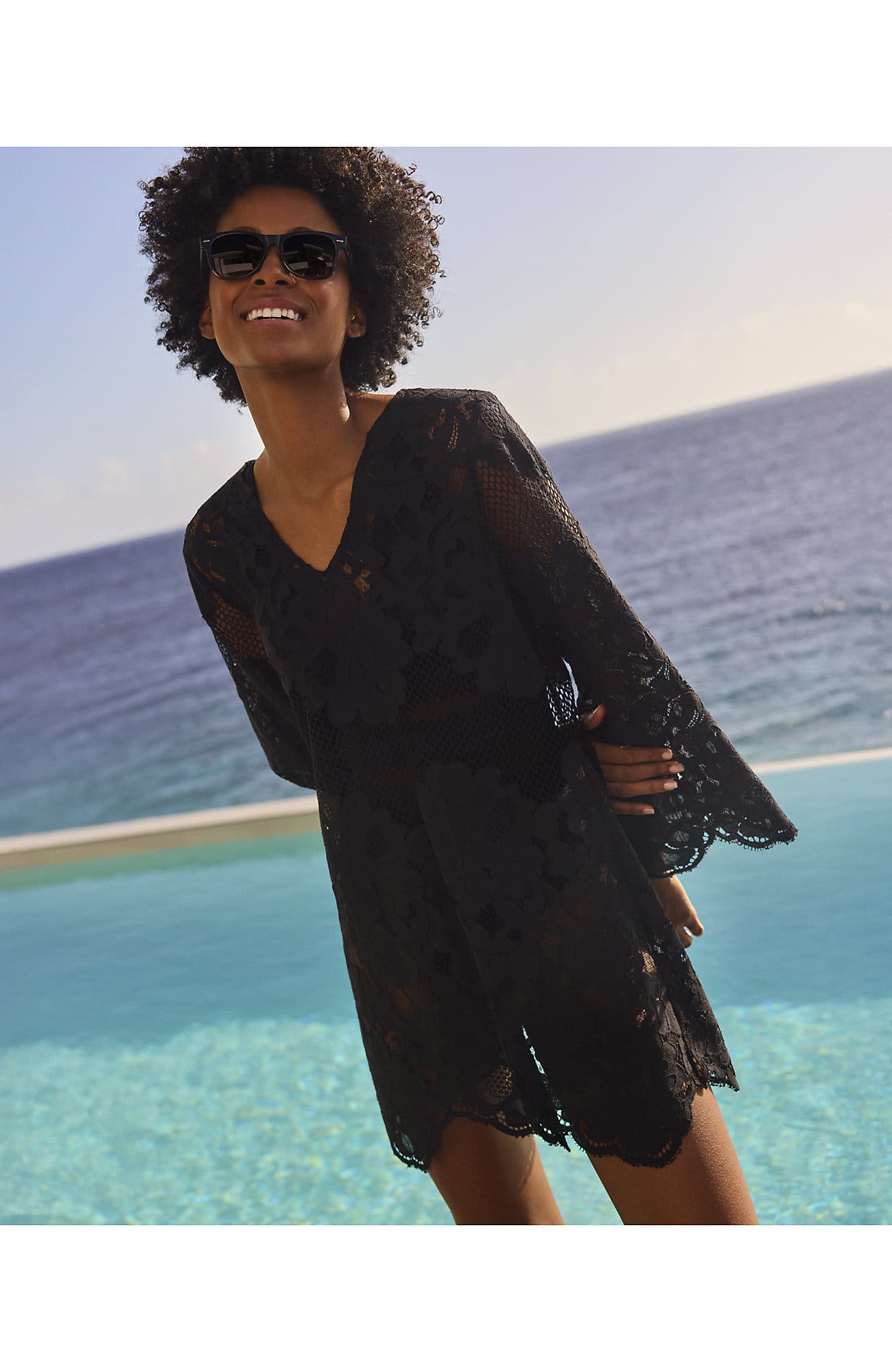 black lace dress cover up Lands' End Long Sleeve Mini Swim Cover-Up (Women) Product code