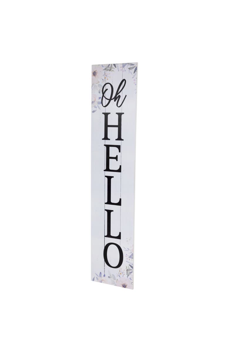Northlight 36" Floral "Oh Hello" Wooden Porch Board Sign Decoration, Alternate, color, White