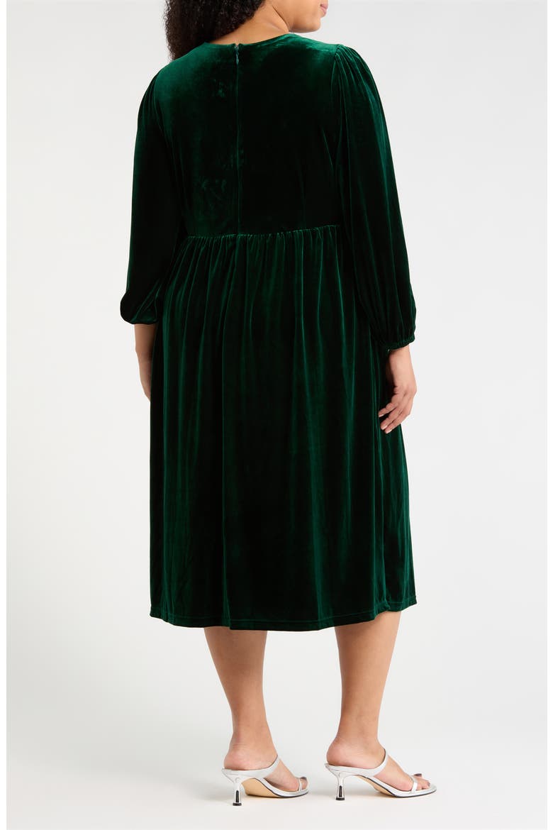 Jena Glow Bow Long Sleeve Velvet Midi Dress, Alternate, color, EMERALD