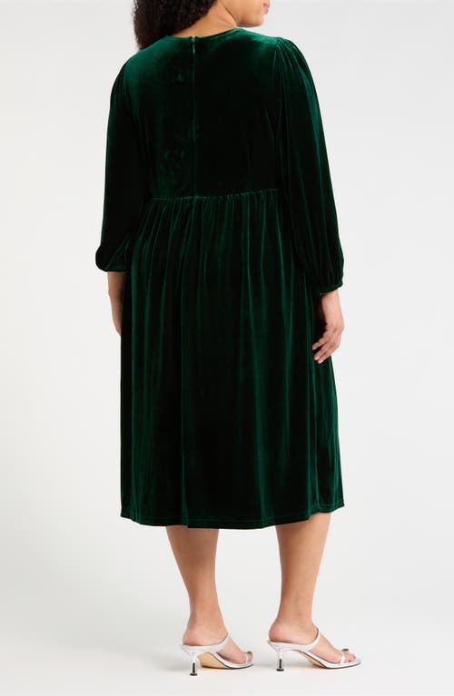 Sugarlips Jena Glow Bow Long Sleeve Velvet Midi Dress In Green