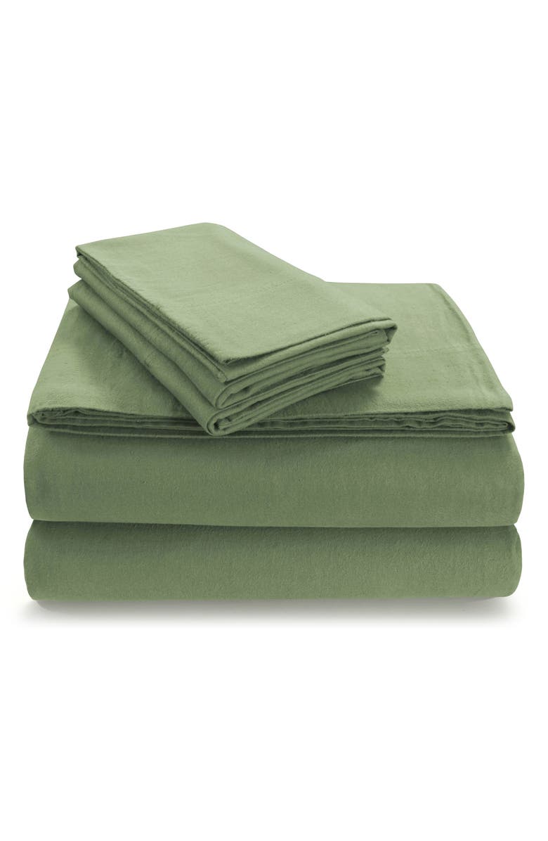 AZORES HOME Solid Cotton Flannel Flat Sheet, Main, color, Green