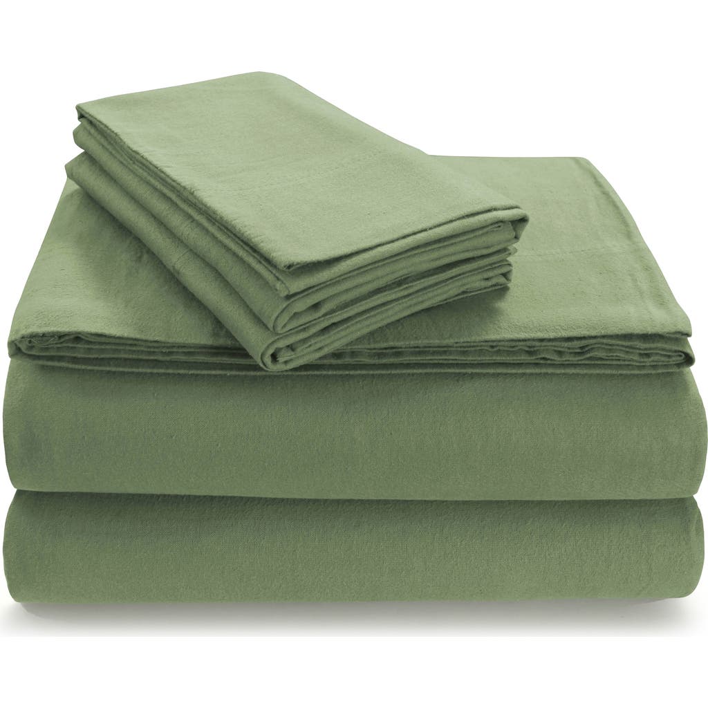 Azores Home Solid Flannel Sheet Set In Green