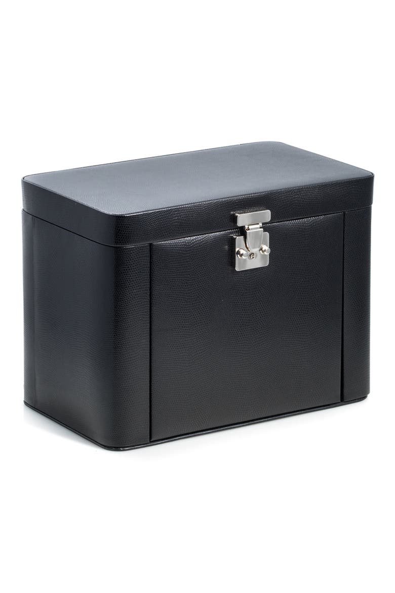 Lizard Print Leather Jewelry Box, Main, color, BLACK