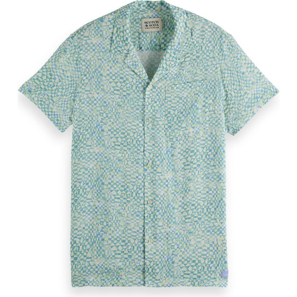 Scotch & Soda Relaxed Fit Print Short Sleeve Button-up Shirt In Green