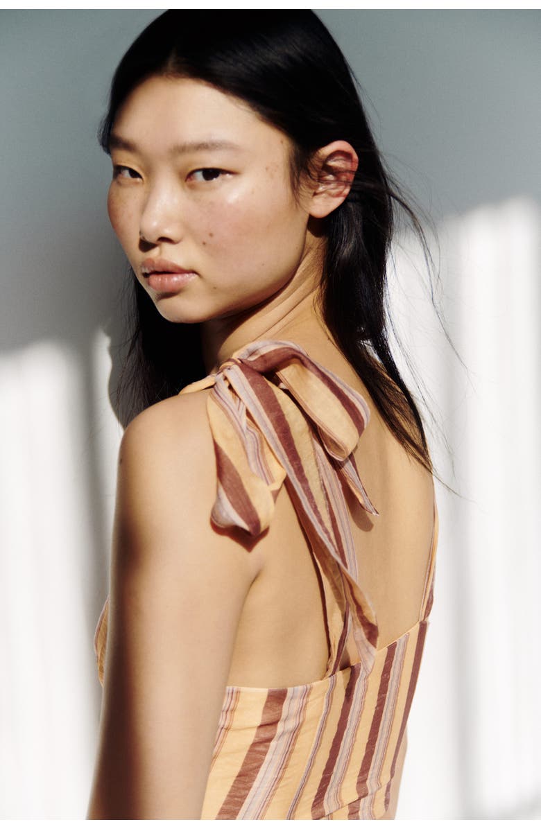 H&M Cropped Tie-strap Top, Alternate, color, Beige/Striped